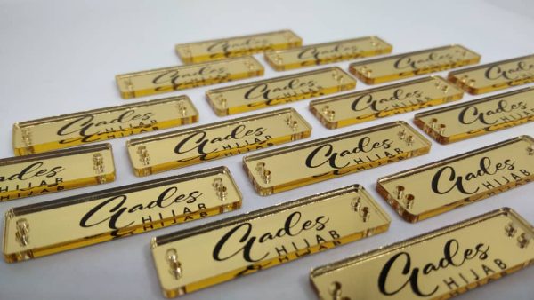 Tag Acrylic Gold Mirror Black Lettering