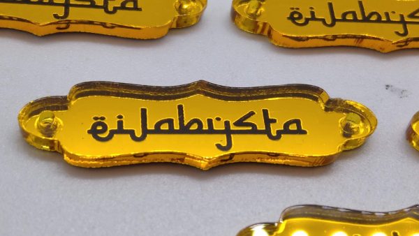 Tag Acrylic Dark Gold Mirror Black Design