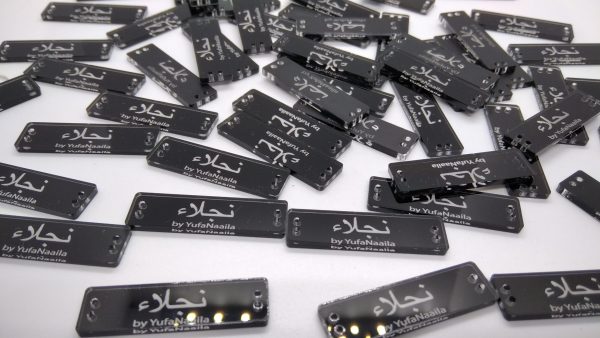 Tag Acrylic Clear Lettering Black Background