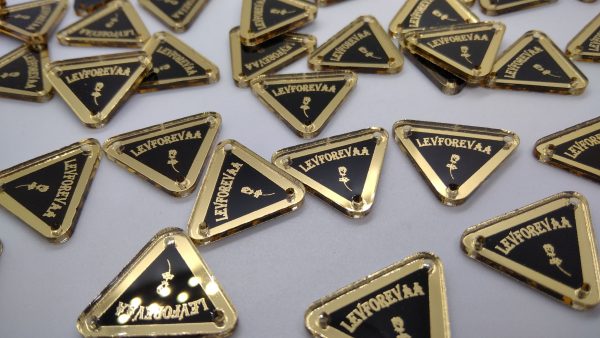 Tag Acrylic Gold Mirror Black Lettering