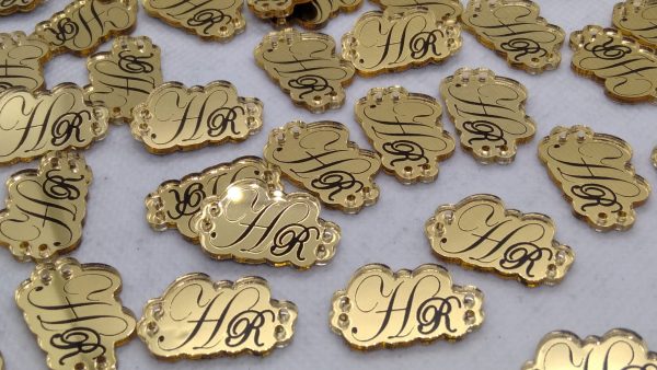 Tag Acrylic Gold Mirror Black Lettering